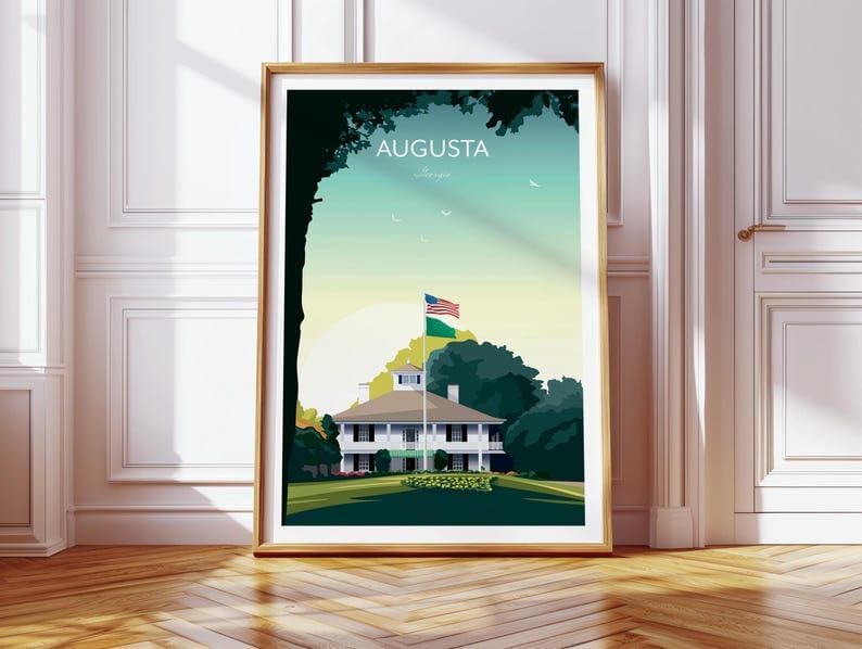 Golf Print Augusta Georgia Clubhouse, Augusta Golf Poster, Vintage Golf Travel Poster, Augusta National Print, Golf Course Wall Art, Masters Tournament Art (Unframed) (20x30)
