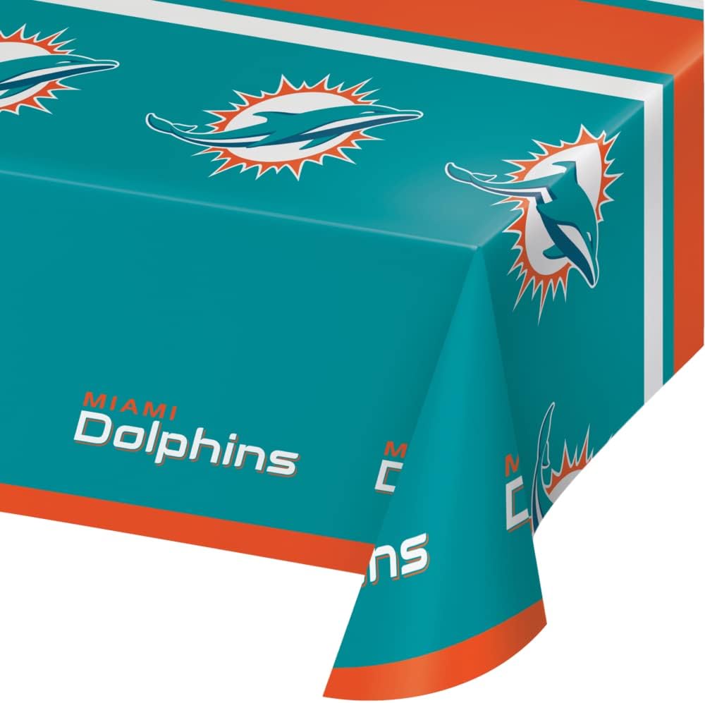 Trendware Miami Dolphins Plastic Tablecloth, 3 ct