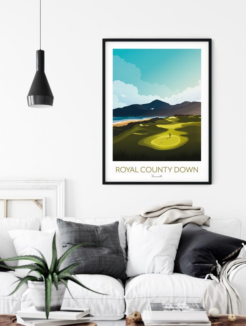Nationcog Golf Print Ireland - Royal County Down - Links Course, Royal County Down Poster, Newcastle Golf Course Print, Golf Wall Art, Scenic Golf Landscape, Golfer Gift (Unframed) (9x11)