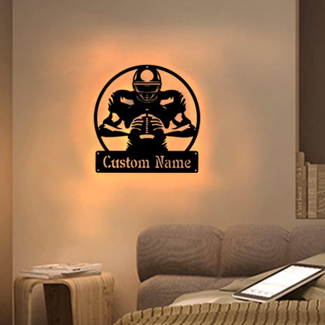 Personalized Name 7 Colors Football lamp Custom Football Wall Art Night Light LED Name Sign Gift for Boys Men Girls Football Lover