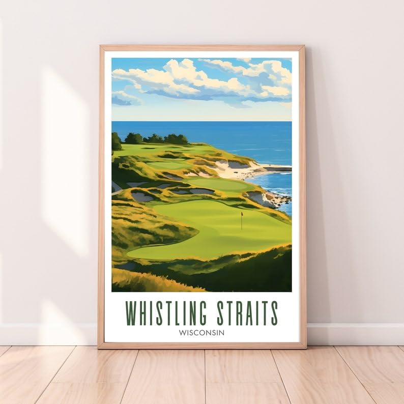 Nationcog Whistling Straits Golf Wall Art Poster, Wisconsin Lakefront Course Print for Home or Office, Vintage Coastal Decor, Golf Gift for Dad, Husband, or Sports Lovers (Unframed) (11x14)