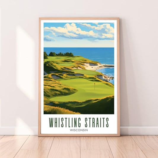 Nationcog Whistling Straits Golf Wall Art Poster, Wisconsin Lakefront Course Print for Home or Office, Vintage Coastal Decor, Golf Gift for Dad, Husband, or Sports Lovers (Unframed) (20x30)