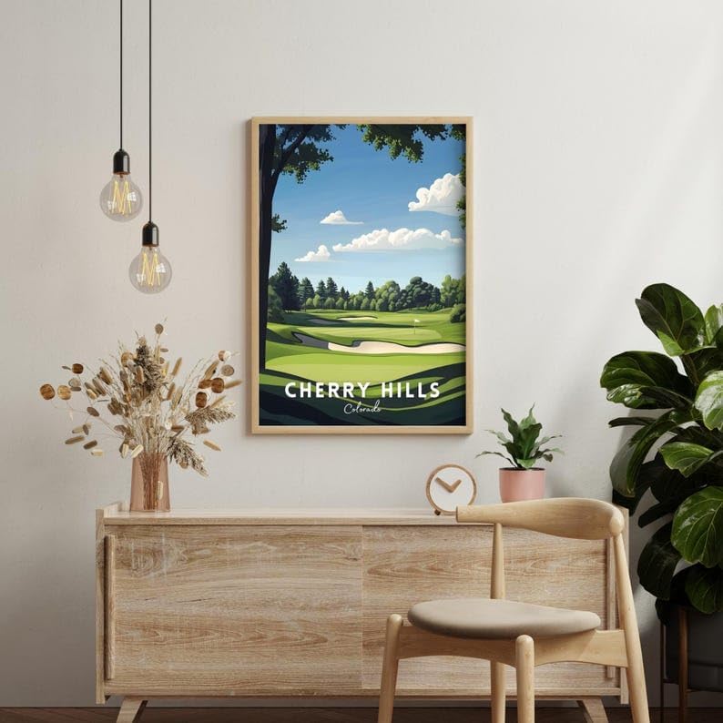 Nationcog Cherry Hills Golf Wall Art, Colorado Vintage Course Print for Living Room or Teen Bedroom, Scenic Sports Decor, Thoughtful Gift for Dad, Husband, or Golf Fans (Unframed) (11x14)