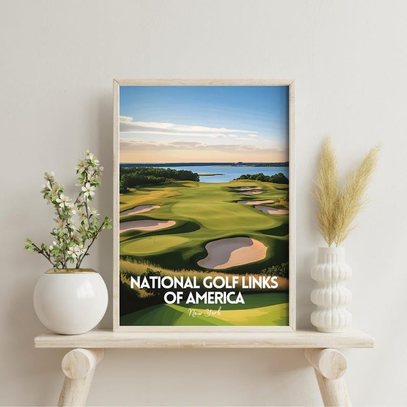 National Golf Links of America Wall Art, New York Coastal Course Poster for Office or Living Room, Vintage Golf Decor, Golf Gift for Dad, Husband, or Sports Lovers (Unframed) (9x11)