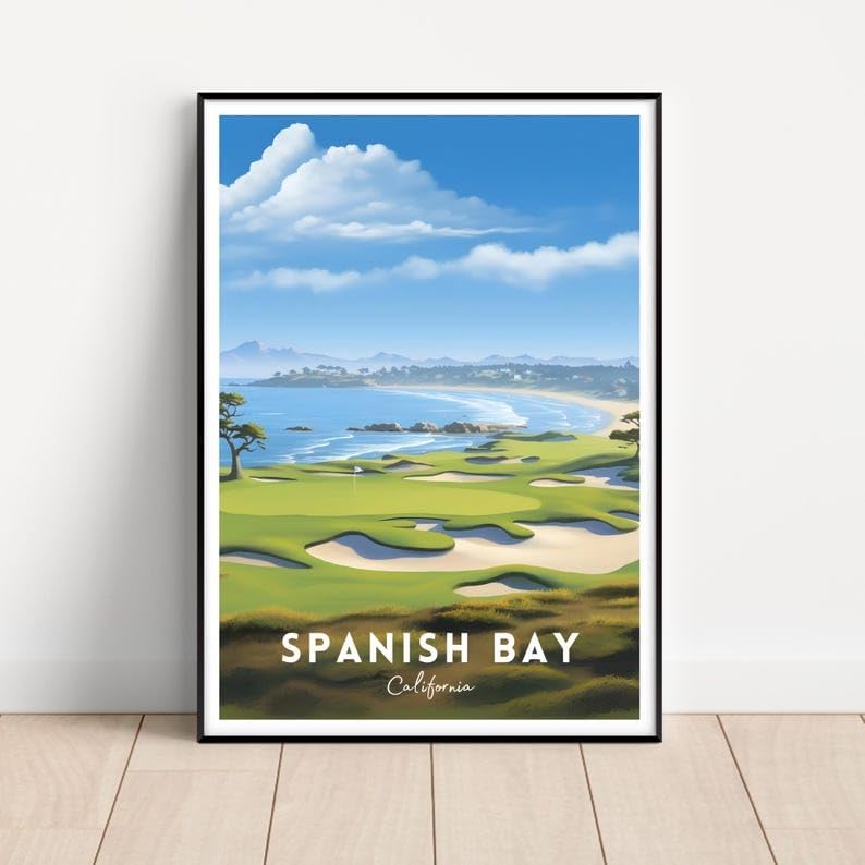 Nationcog Spanish Bay Golf Poster, Vintage California Travel Wall Art Print, Retro Coastal Links Artwork, Classic Golf Decor Gift for Enthusiasts (Unframed) (16x24)