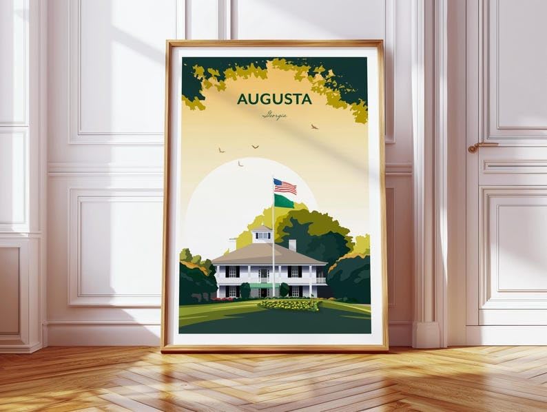 Augusta Golf Print - US Masters Clubhouse, Augusta National Golf Club Poster, Masters Golf Tournament Art, Augusta Georgia Golf Print, Vintage Golf Course Illustration (Unframed) (11x14)