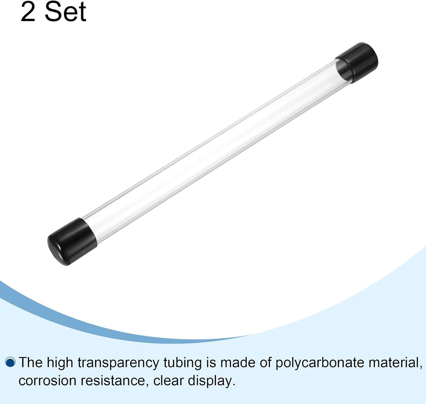 PATIKIL Clear Rigid Tube Round Plastic Tubing with Black Rubber Caps Polycarbonate Water Pipe, 305mm/ 12 Inch Length, 19mmx22mm/0.75"x0.87", 2 Set
