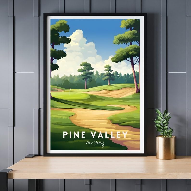 Nationcog Pine Valley Golf Poster, Vintage New Jersey Wall Art Print, Retro Golf Course Landscape Decor, Classic Sports Artwork for Home or Office (Unframed) (9x11)
