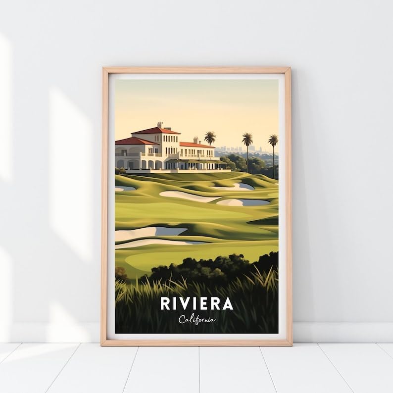 Nationcog Riviera Golf Poster, Vintage California Travel Style Wall Art Print, Retro Scenic Golf Artwork, Classic Decor for Office, Man Cave or Home (Unframed) (9x11)