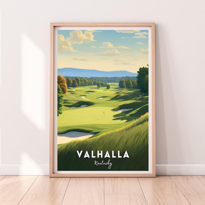 Nationcog Valhalla Golf Poster, Vintage Kentucky Travel Wall Art Print, Retro Golf Course Artwork, Classic Sports Decor Gift for Men or Office (Unframed) (9x11)