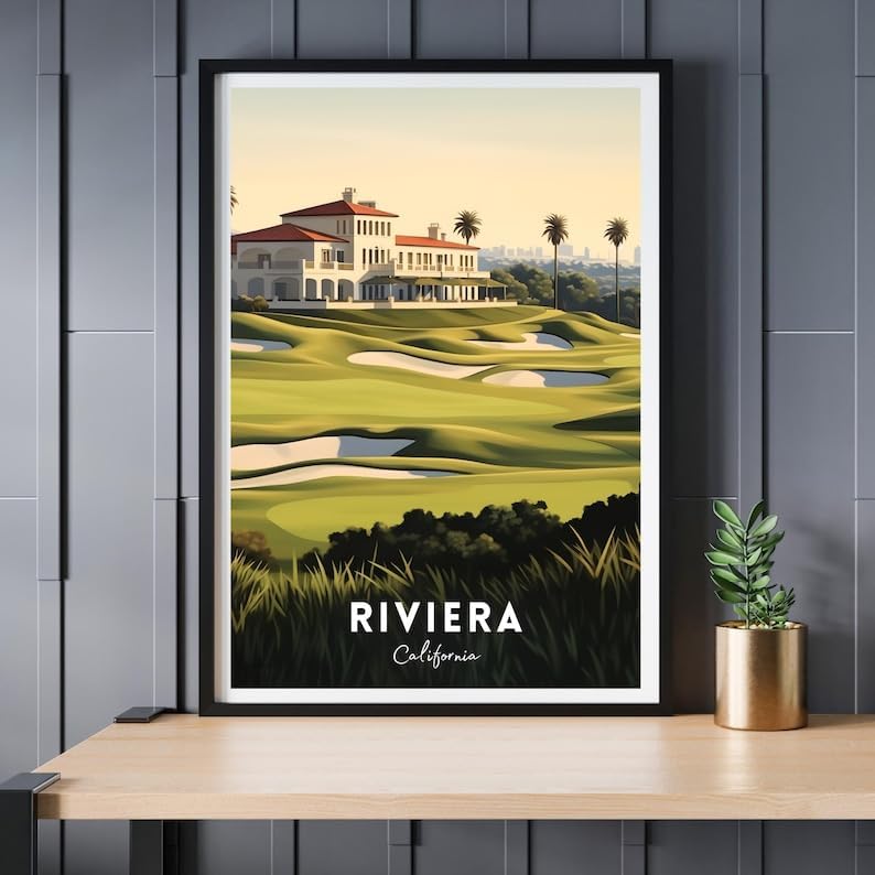 Nationcog Riviera Golf Poster, Vintage California Travel Style Wall Art Print, Retro Scenic Golf Artwork, Classic Decor for Office, Man Cave or Home (Unframed) (11x14)