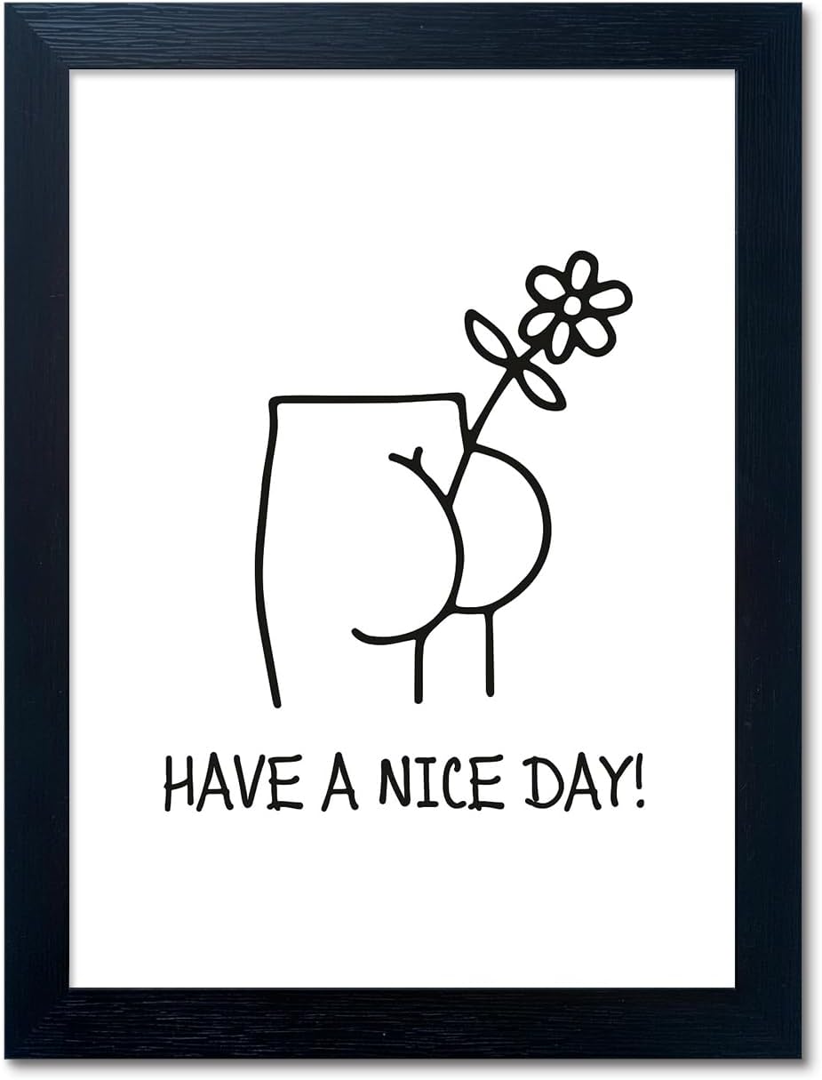 Funny Bathroom Wall Decor, Humoristic Restroom Sign Wall Decor, Black and White Fn Bathroom Wall Art, Framed Minimalist Canvas Print Painting for Decor