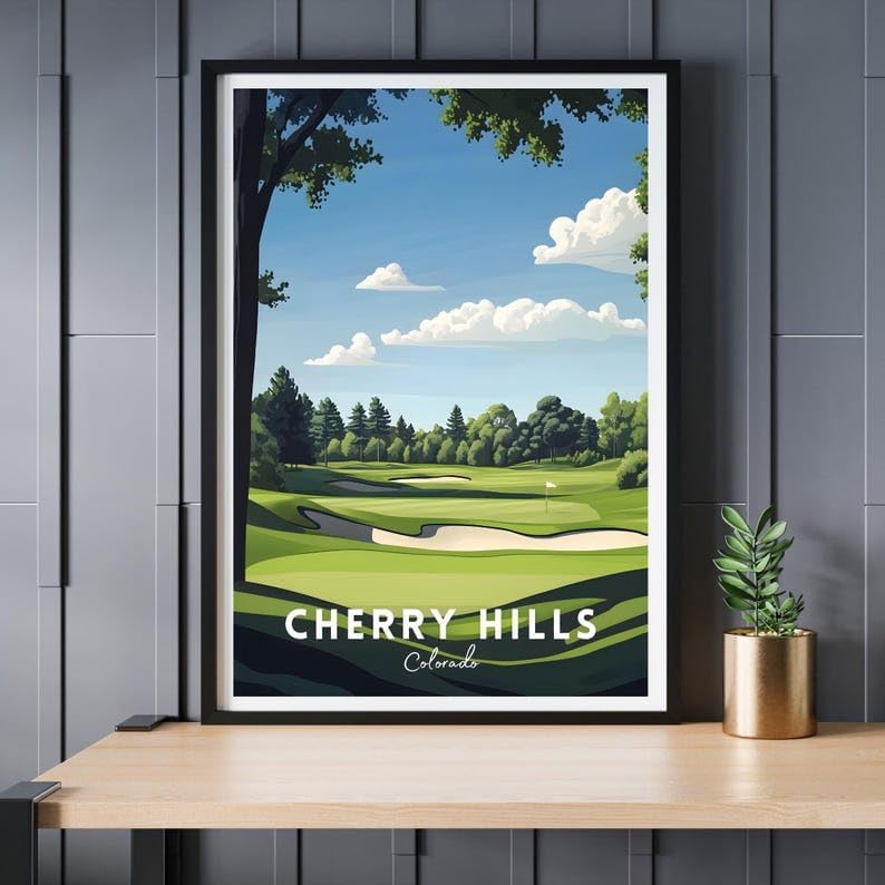 Nationcog Cherry Hills Golf Wall Art, Colorado Vintage Course Print for Living Room or Teen Bedroom, Scenic Sports Decor, Thoughtful Gift for Dad, Husband, or Golf Fans (Unframed) (11x14)