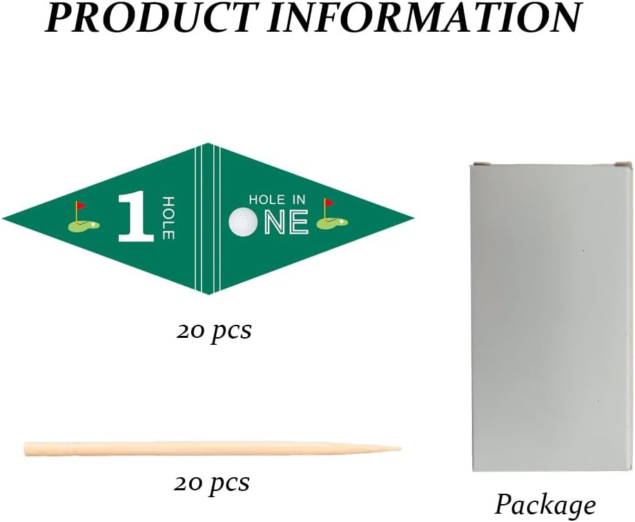 Golf Themed Toothpick Flags, 20 PCS Hole In One 1st Birthday Golf Cocktail Picks Mini Stick Cupcake Toppers Flags for Baby 1st Birthday Party Food Bar Decorations (Green Hole In 1)
