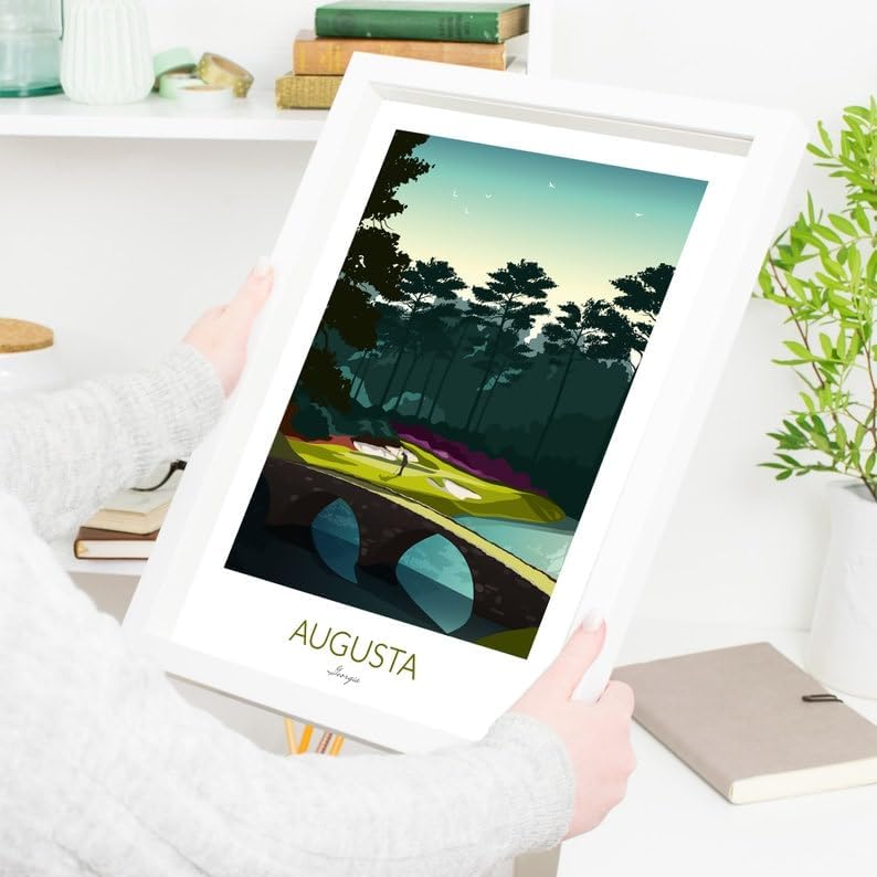 Nationcog Augusta Golf Print - The Masters; Golden Bell 12th Hole; Scenic Golf Course Wall Art; Vintage Augusta Golf Print; Augusta Georgia Landscape Poster (Unframed) (16x24)
