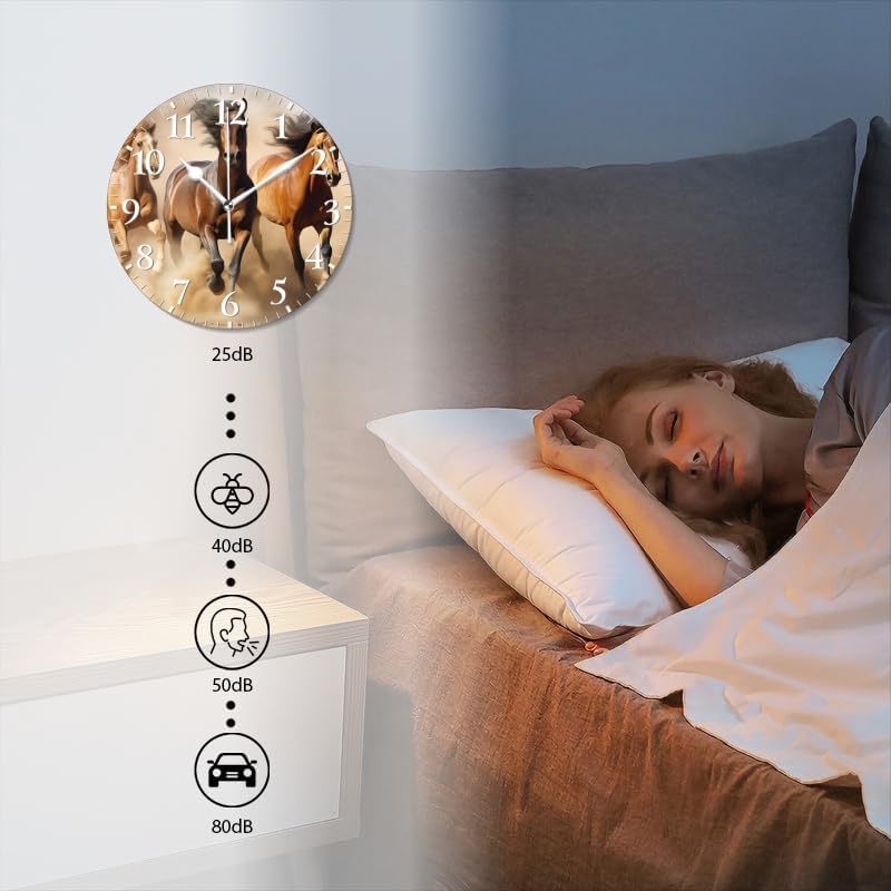 Horses Wall Clock Non-Ticking Silent Clocks Battery Operated Analog Decor Clock for Home-Horses Running Through The Desert Dust Flying(12inch)