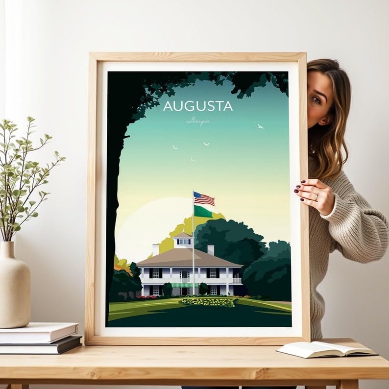 Golf Print Augusta Georgia Clubhouse, Augusta Golf Poster, Vintage Golf Travel Poster, Augusta National Print, Golf Course Wall Art, Masters Tournament Art (Unframed) (20x30)