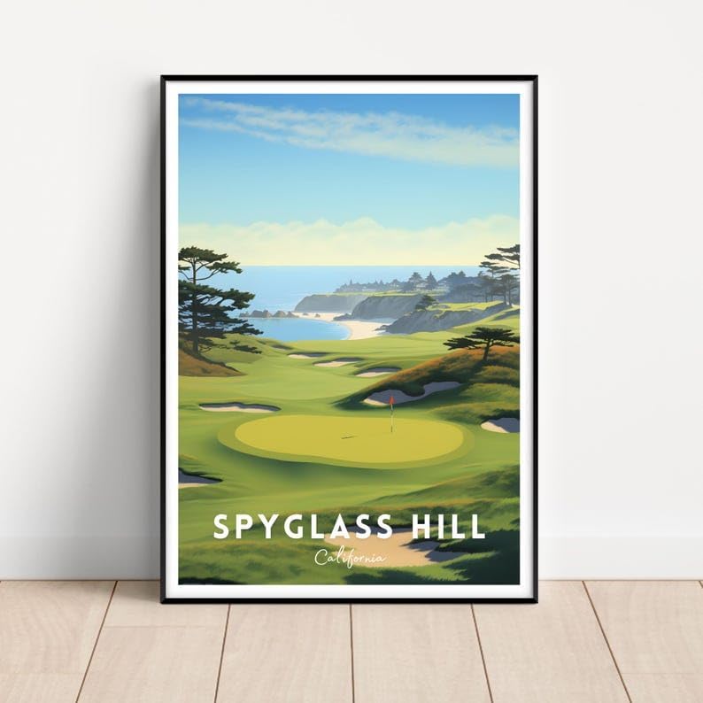 Nationcog Spyglass Hill Golf Wall Art Poster, California Coastal Course Print with Ocean Views, Vintage Decor for Living Room or Office, Golf Gift for Dad or Husband (Unframed) (11x14)