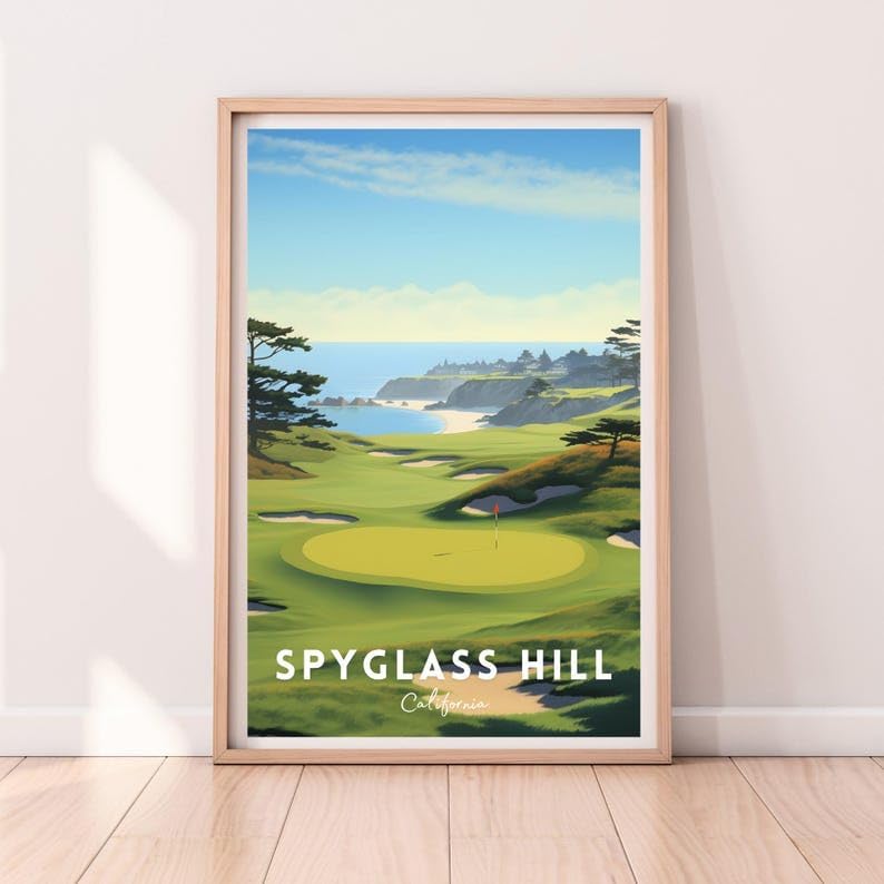 Nationcog Spyglass Hill Golf Wall Art Poster, California Coastal Course Print with Ocean Views, Vintage Decor for Living Room or Office, Golf Gift for Dad or Husband (Unframed) (12x18)