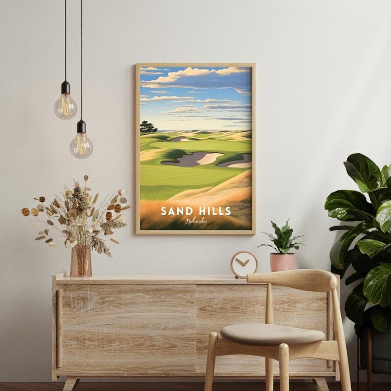 Nationcog Sand Hills Golf Wall Art, Nebraska Prairie Landscape Print for Office or Bedroom, Rustic Golf Decor for Men, Unique Gift for Dad, Husband, or Golf Enthusiasts (Unframed) (16x24)