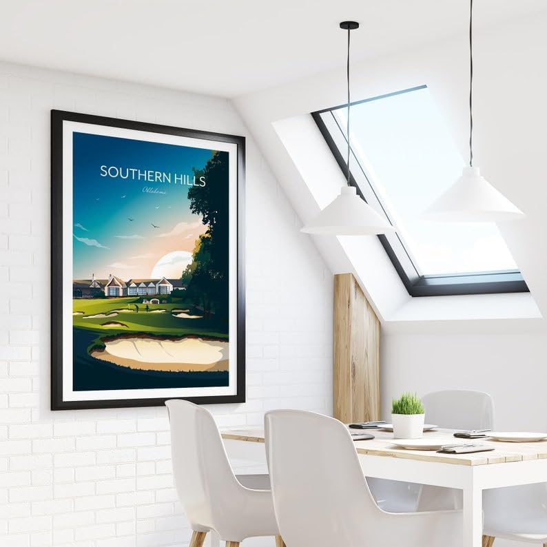 Nationcog Golf Print Southern Hills Country Club - Tulsa, Oklahoma, Southern Hills Golf Poster, Oklahoma Golf Course Art, Vintage Golf Travel Print, Luxury Golf Resort Art (Unframed) (12x18)