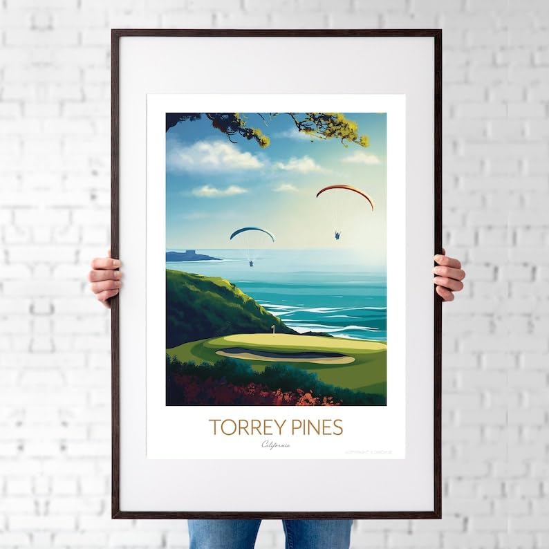 Torrey Pines Golf Print - San Diego, California Travel Wall Art, Torrey Pines Golf Poster, California Golf Course Print, Coastal Golf Art, Paragliding Wall Decor (Unframed) (9x11)