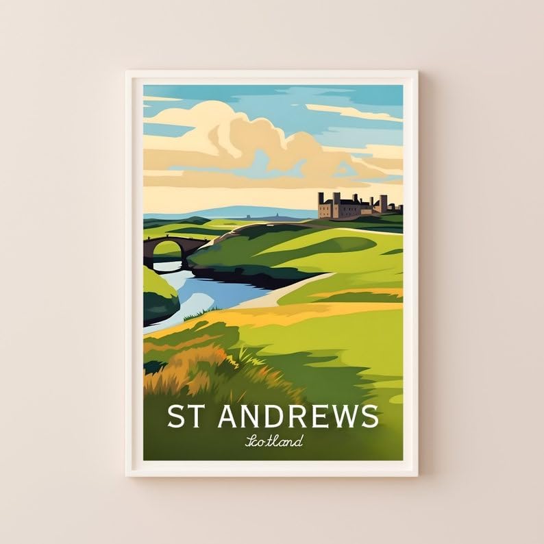 Nationcog St Andrews Golf Wall Art Poster, Scotland Heritage Course Print for Living Room or Study, Classic Golf Decor for Men, Golf Gift for Dad or Golf Enthusiasts (Unframed) (24x36)