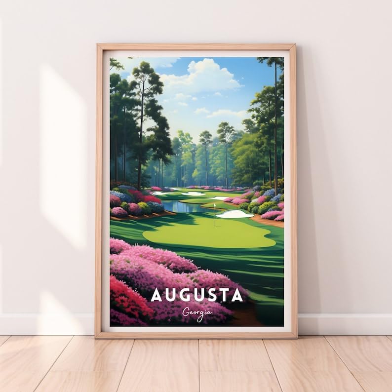Nationcog Augusta Golf Course Wall Art Print, Vintage Masters Landscape Decor for Office or Living Room, Unique Golf Gift for Dad, Scenic Sports Poster for Men (Unframed) (9x11)