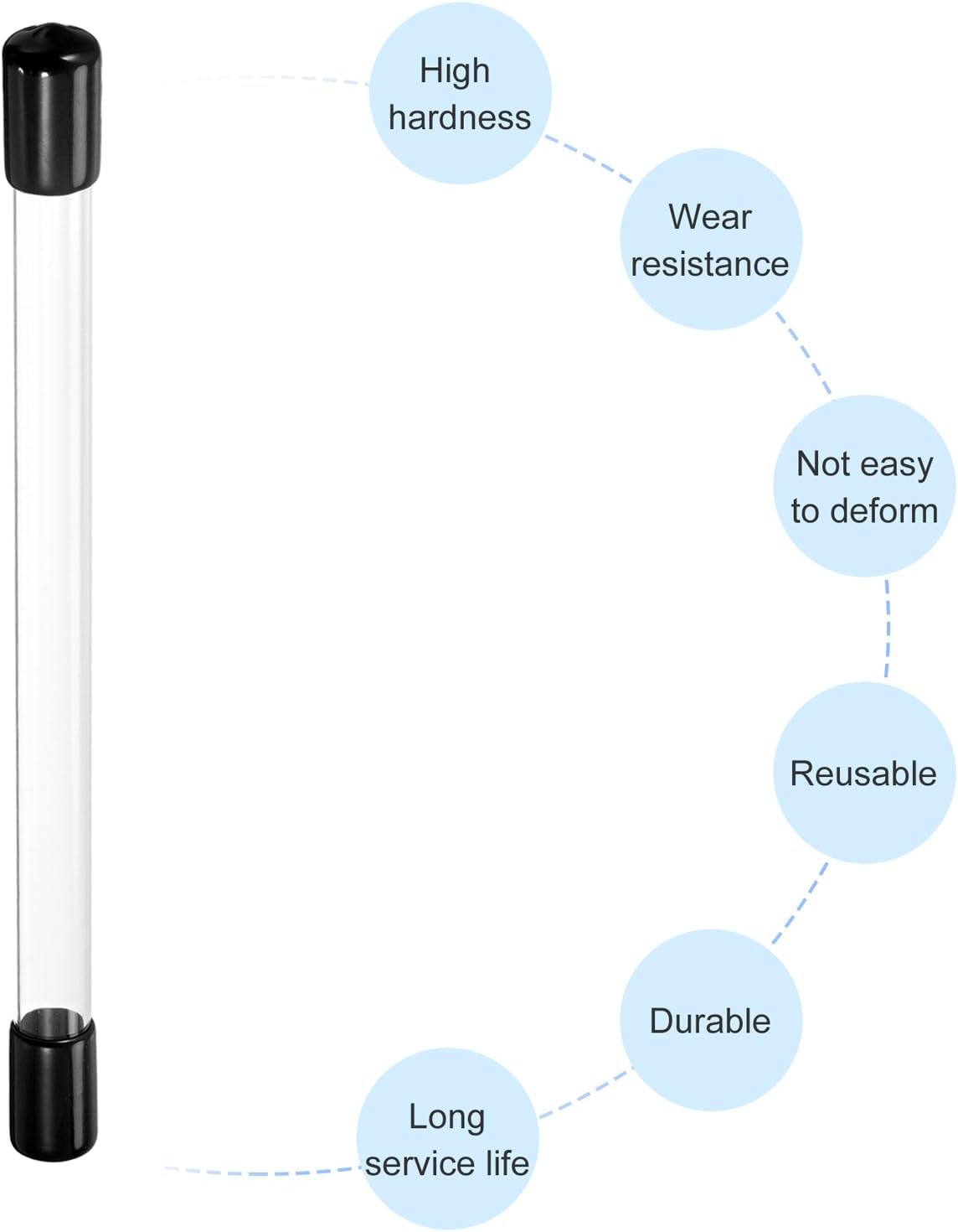 PATIKIL Clear Rigid Tube Round Plastic Tubing with Black Rubber Caps Polycarbonate Water Pipe, 305mm/ 12 Inch Length, 10mmx12mm/0.4"x0.47", 2 Set