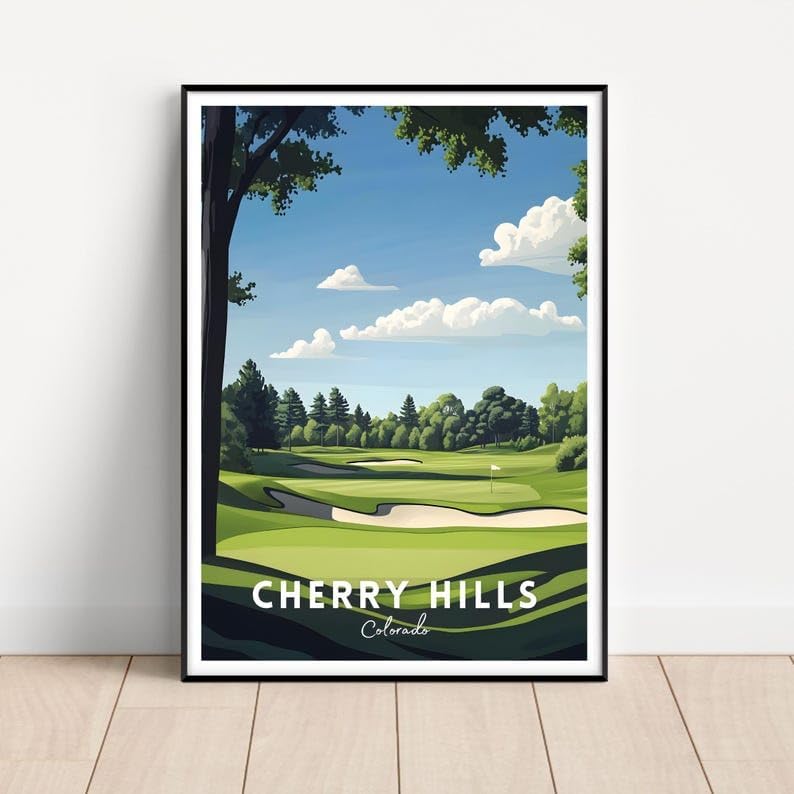 Nationcog Cherry Hills Golf Wall Art, Colorado Vintage Course Print for Living Room or Teen Bedroom, Scenic Sports Decor, Thoughtful Gift for Dad, Husband, or Golf Fans (Unframed) (11x14)