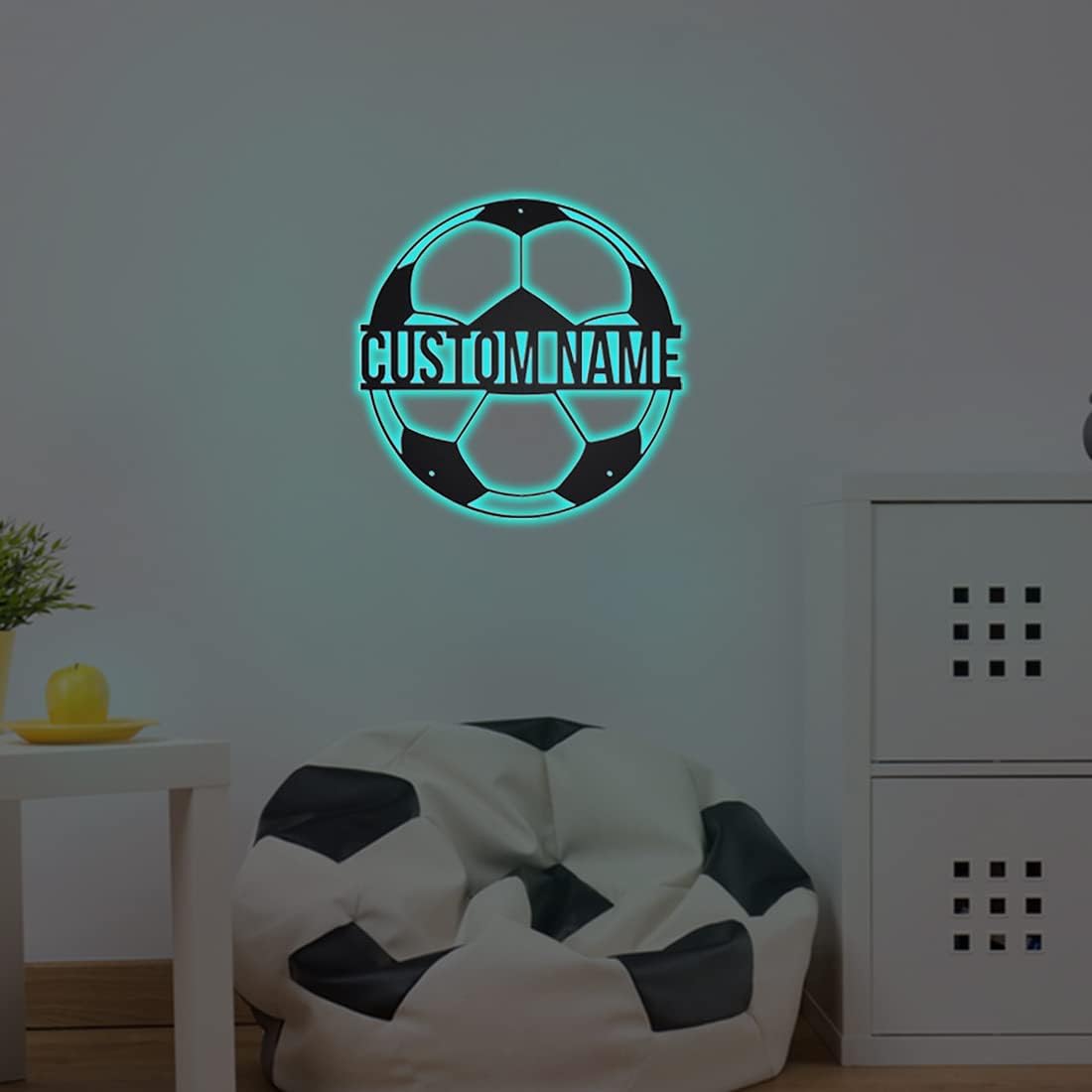 Personalized Name 7 Colors Football lamp Custom Wall Art Night Light LED Name Sign Gift for Boys Men Girls (Soccer)
