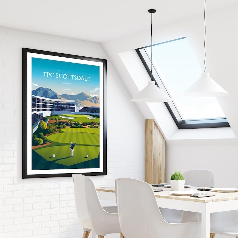 Nationcog WM Phoenix Open Golf Print - TPC Scottsdale Stadium Course 16th Hole, Arizona, TPC Scottsdale Golf Poster, Arizona Golf Course Art, Stadium Hole 16 Print (Unframed) (24x36)