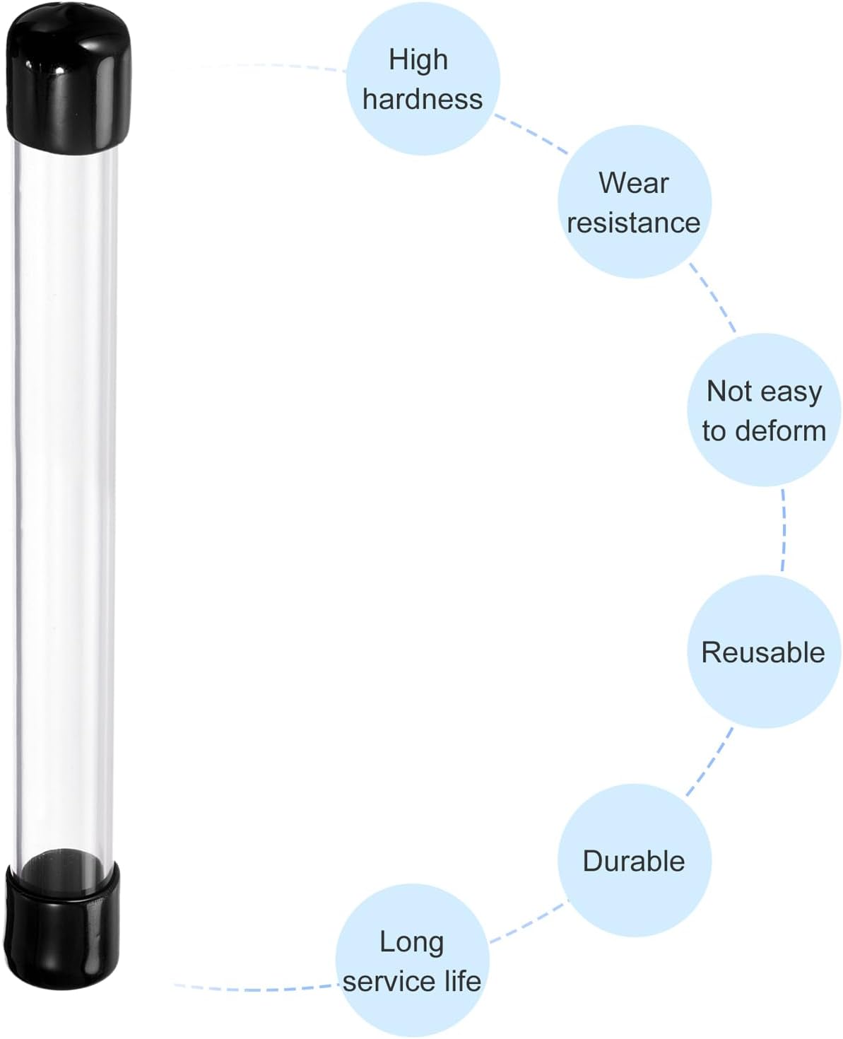 PATIKIL Clear Rigid Tube Round Plastic Tubing with Black Rubber Caps Polycarbonate Water Pipe, 305mm/ 12 Inch Length, 17mmx20mm/0.67"x0.8", 2 Set