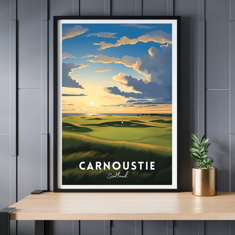Nationcog Carnoustie Golf Poster, Vintage Scotland Travel Wall Art Print, Retro Golf Links Landscape Decor, Classic Artwork for Sports Lovers and Collectors (Unframed) (27x40)