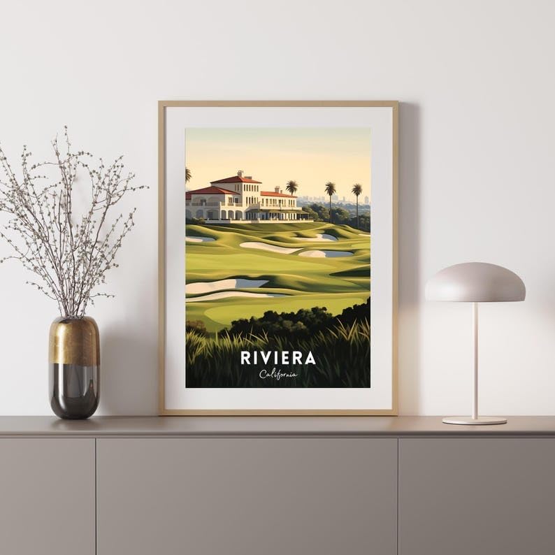 Nationcog Riviera Golf Poster, Vintage California Travel Style Wall Art Print, Retro Scenic Golf Artwork, Classic Decor for Office, Man Cave or Home (Unframed) (27x40)