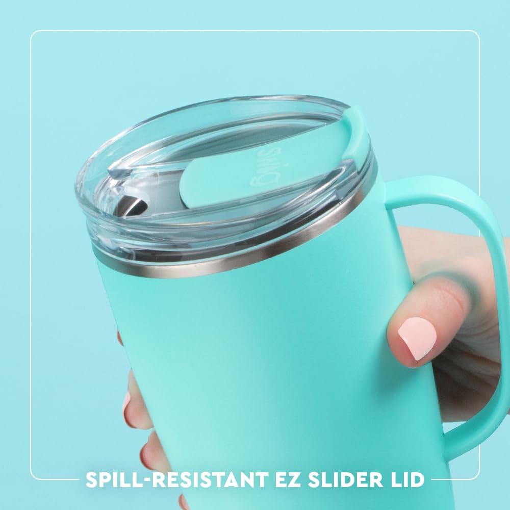 Swig Life 18oz Travel Mug, Insulated Tumbler with Handle and Lid, Travel Coffee Mug, Cup Holder Friendly, Stainless Steel 18 oz Tumbler, Reusable Insulated with Lid (Glacier Stripe)