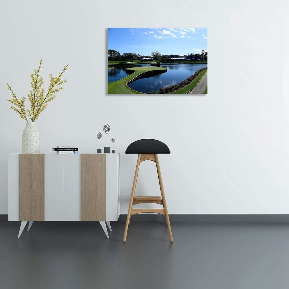 TPC Sawgrass Golf Course Wall Art for Living Room Bedroom Office Wall Decor - USA Golf Course Picture Poster Framed Artwork Canvas Prints Golf Art Ready to Hang(24''H x 36''W)