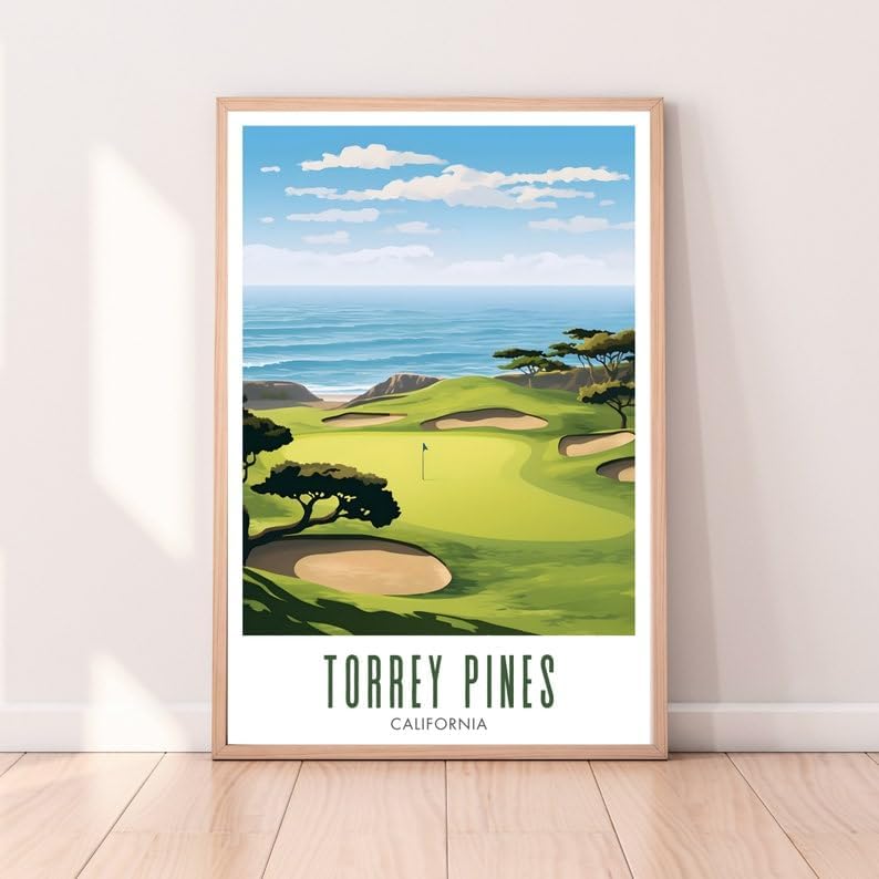 Nationcog Torrey Pines Golf Wall Art Poster, California Scenic Coastal Course Print for Office or Bedroom, Ocean View Decor for Men, Great Dad Gift, Golf-Themed Room Accent (Unframed) (16x24)
