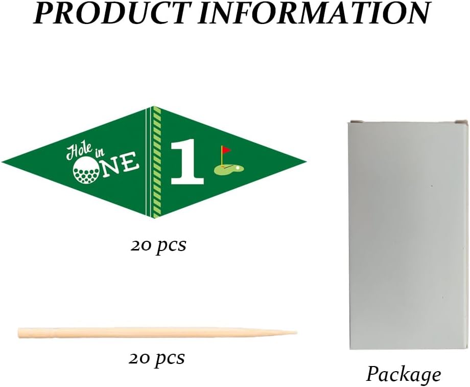 Golf Themed Toothpick Flags, 80 PCS Hole In One 1st Birthday Golf Cocktail Picks Mini Stick Cupcake Toppers Flags for Baby 1st Birthday Party Food Bar Decorations