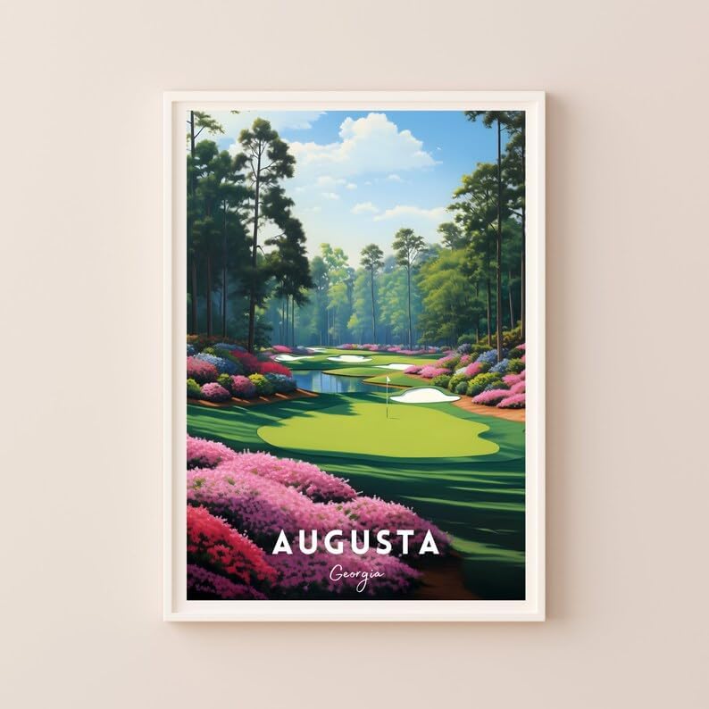 Nationcog Augusta Golf Course Wall Art Print, Vintage Masters Landscape Decor for Office or Living Room, Unique Golf Gift for Dad, Scenic Sports Poster for Men (Unframed) (27x40)