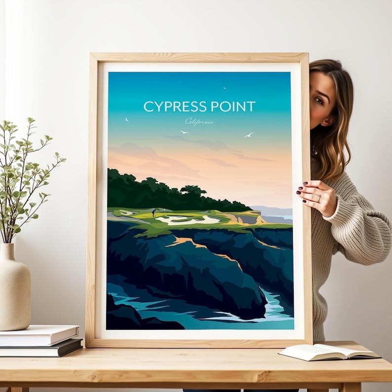 Nationcog Golf Print of Cypress Point Club - California, USA, Cypress Point Golf Course Poster, California Golf Art, Pebble Beach Golf Print, Scenic Golf Landscape (Unframed) (27x40)