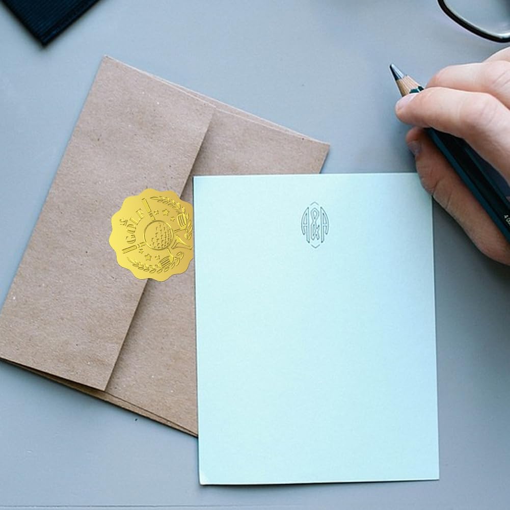 Peacoblue Gold Foil Stickers Seals Embossed 2 Inch 100Pcs Golf Ball, Self Adhesive Gold Around Embossing Sticker for Sport Certificate Paper Envelope Seal Gift Card Present Decoration