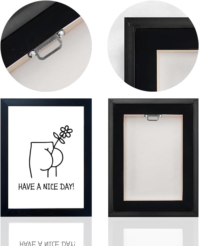 Funny Bathroom Wall Decor, Humoristic Restroom Sign Wall Decor, Black and White Fn Bathroom Wall Art, Framed Minimalist Canvas Print Painting for Decor