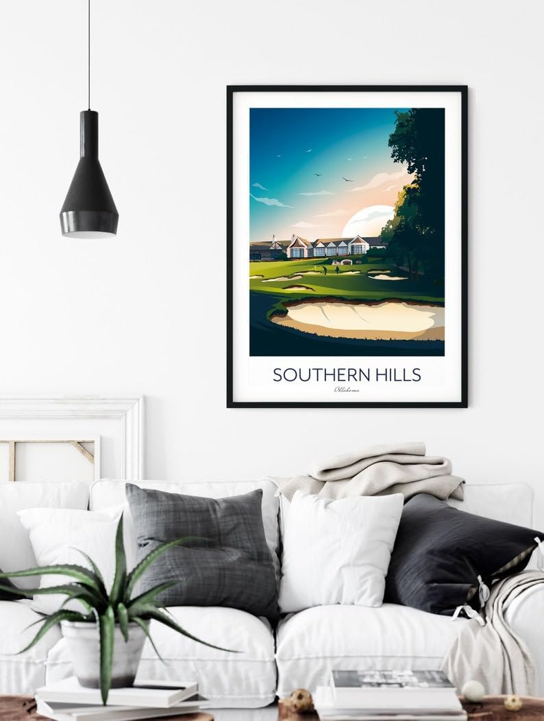 Southern Hills Country Club Golf Print - Tulsa; Oklahoma; Southern Hills PGA Championship Artwork; Golf Course Sunset Illustration (Unframed) (11x14)