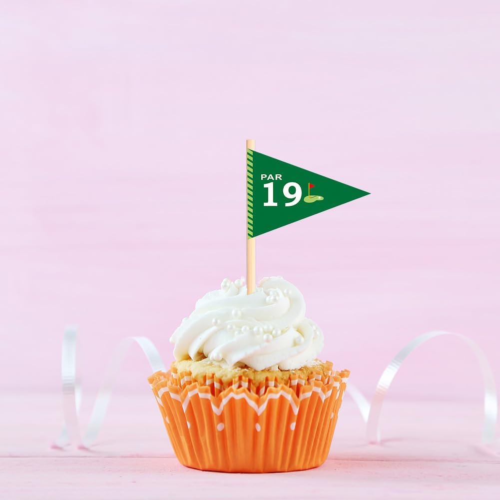 Golf Themed Toothpick Flags, 20 PCS Par 19 Let's Par-Tee Birthday Cocktail Picks Mini Stick Cupcake Toppers for 19th Birthday Party Food Bar Decorations