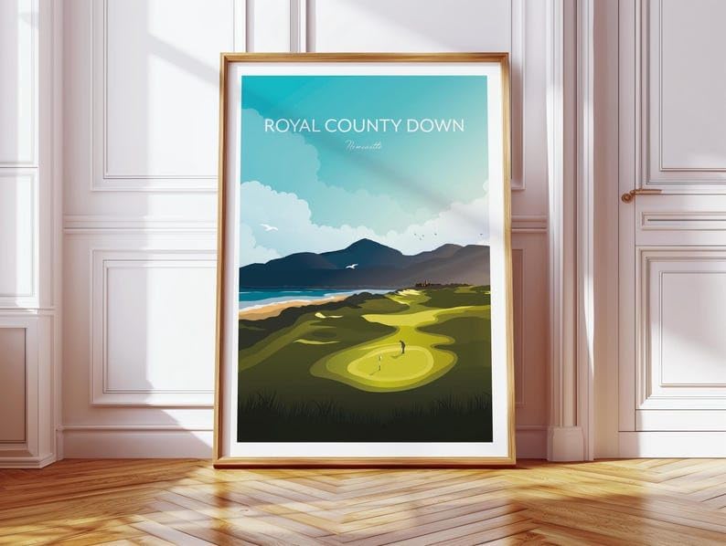 Nationcog Royal County Down Golf Print - Newcastle, Northern Ireland, Royal County Down Poster, Vintage Golf Travel Poster, Scenic Golf Course Art, Golf Course Wall Art (Unframed) (12x18)