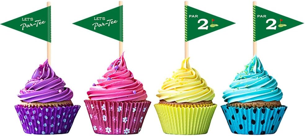Golf Themed Toothpick Flags, 20 PCS Par 2 Let's Par-Tee Birthday Cocktail Picks Mini Stick Cupcake Toppers for 2nd Birthday Party Food Bar Decorations