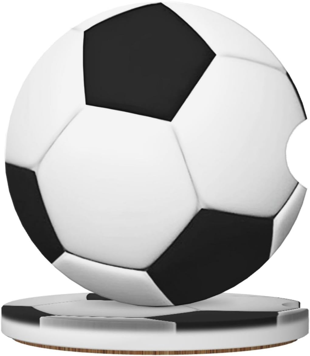 Car Cup Holder Coasters, Soccer Ball Car Coasters for Cup Holder Drinks, 2 Pack Ceramic Cute Auto Interior Accessories for Women Men