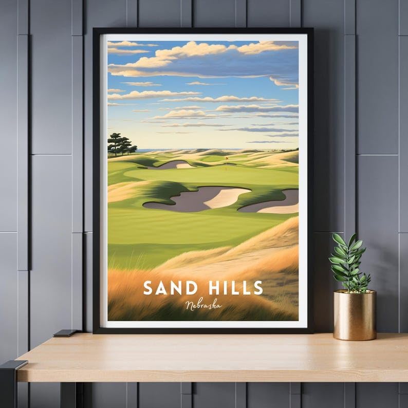Nationcog Sand Hills Golf Wall Art, Nebraska Prairie Landscape Print for Office or Bedroom, Rustic Golf Decor for Men, Unique Gift for Dad, Husband, or Golf Enthusiasts (Unframed) (24x36)
