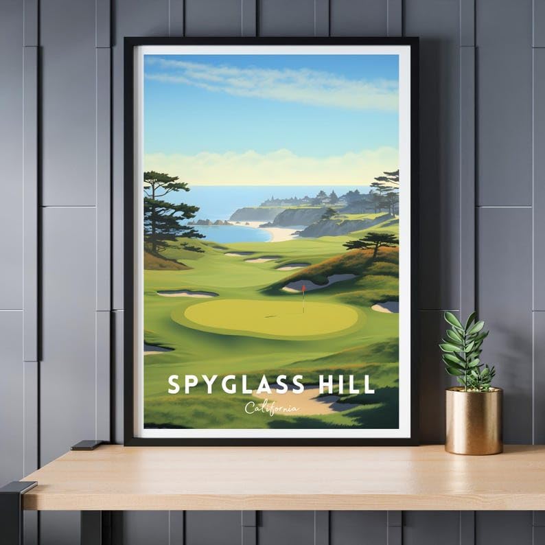 Nationcog Spyglass Hill Golf Wall Art Poster, California Coastal Course Print with Ocean Views, Vintage Decor for Living Room or Office, Golf Gift for Dad or Husband (Unframed) (24x36)